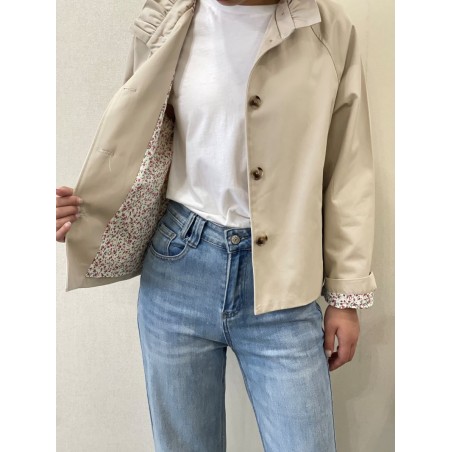 Trench court femme, col victorien, beige - Matière noble
