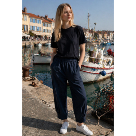 PANTALON LARGE 100% LIN...