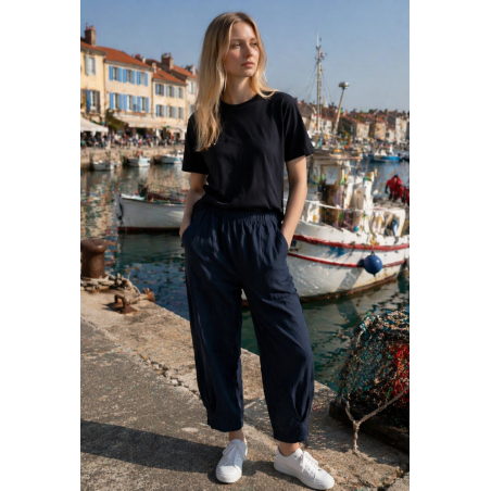 Pantalon court large 100% lin Végan femme, divers coloris - Matière noble