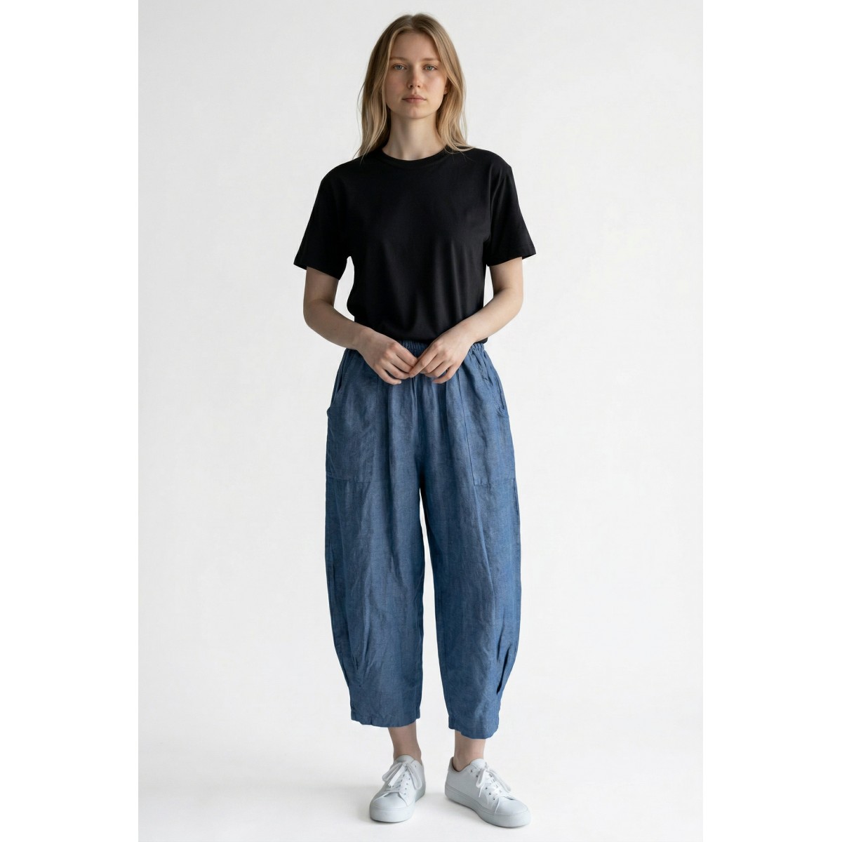 Pantalon court large 100% lin Végan femme, divers coloris - Matière noble