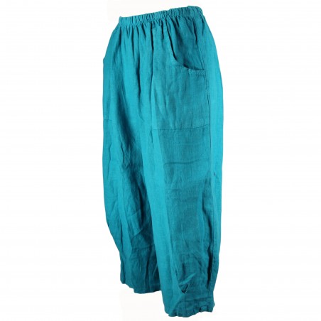 Pantalon court large 100% lin Végan femme kaki - Matière noble
