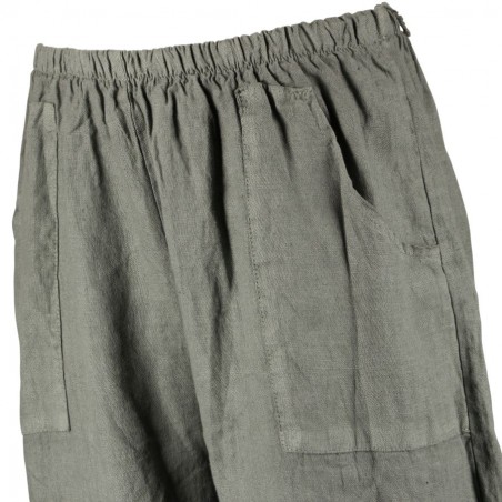 Pantalon court large 100% lin Végan femme kaki - Matière noble