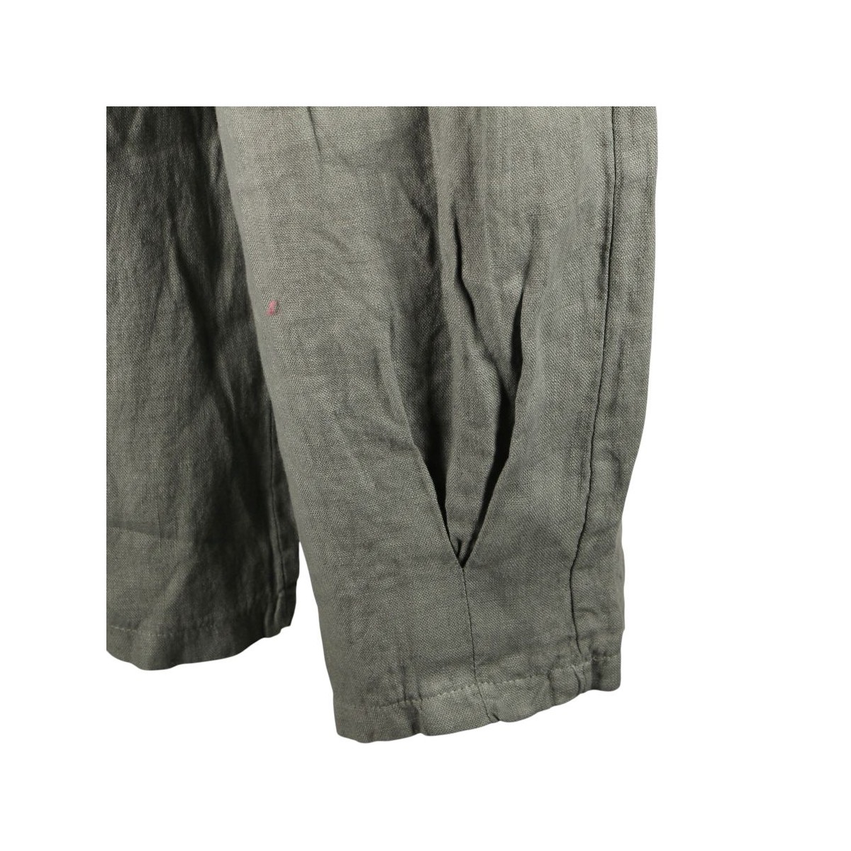 Pantalon court large 100% lin Végan femme kaki - Matière noble