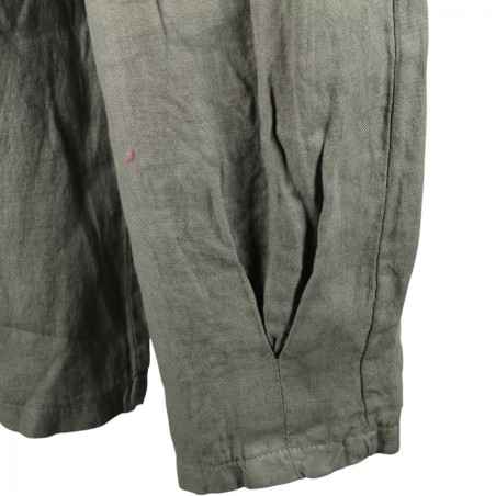 Pantalon court large 100% lin Végan femme kaki - Matière noble