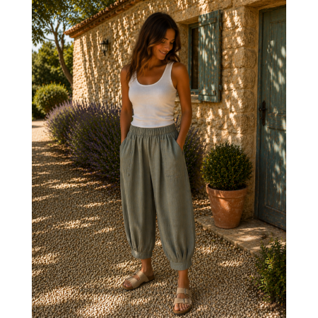 PANTALON LARGE 100% LIN...