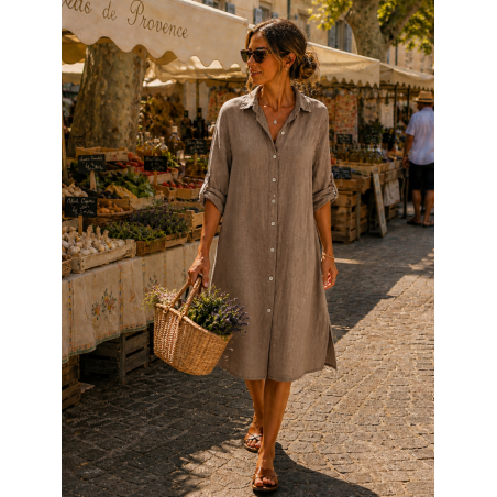 Robe chemise midi lin Vegan , divers coloris - Matière noble