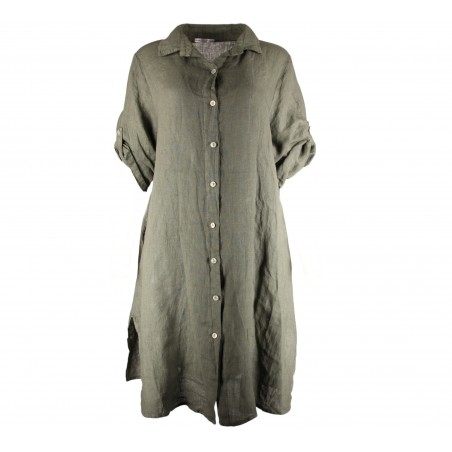 Robe chemise 100% lin kaki – Style naturel femme | Matière Noble