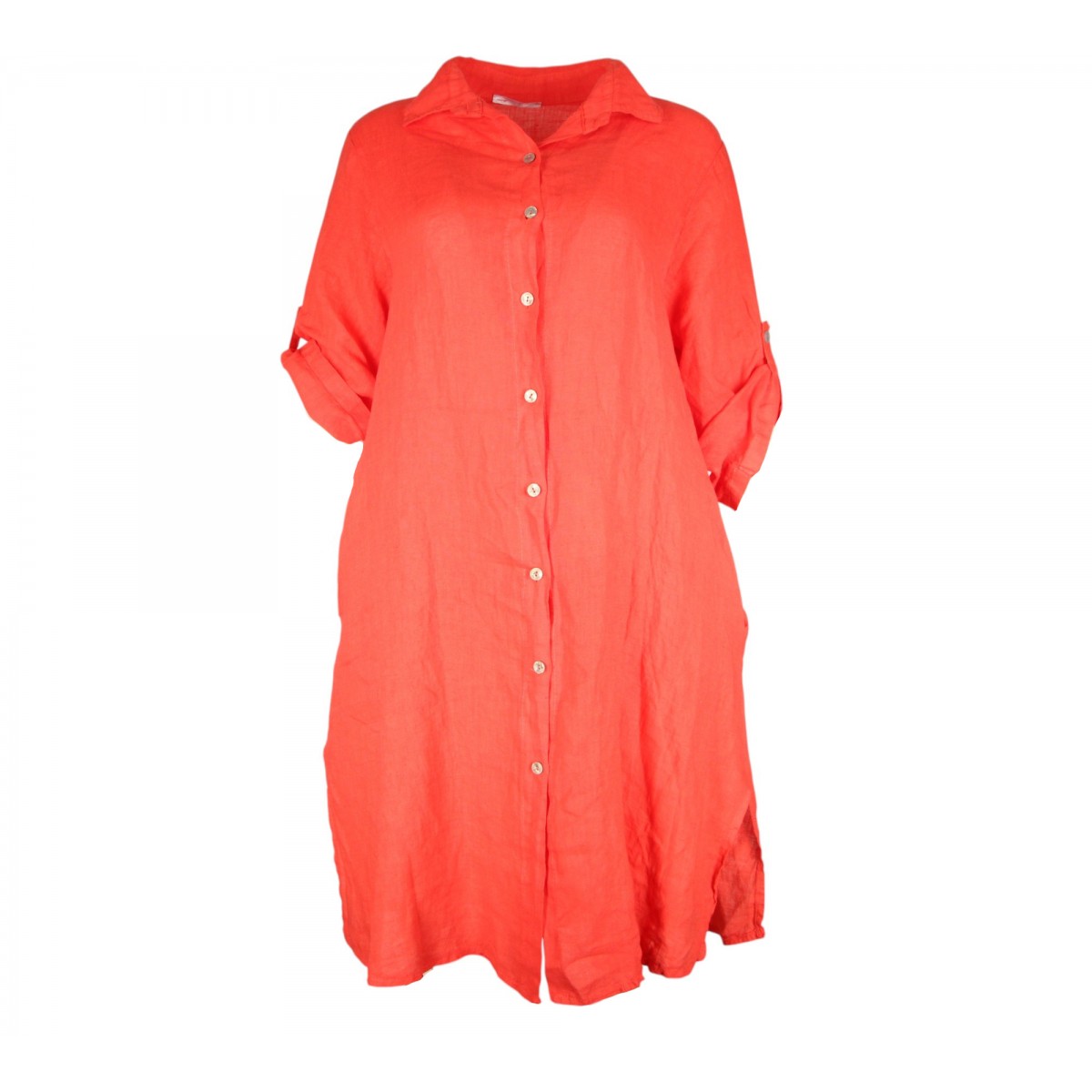 Robe chemise midi 100% lin orange – Élégance naturelle | Matière Noble