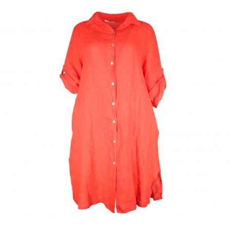 Robe chemise midi 100% lin orange – Élégance naturelle | Matière Noble
