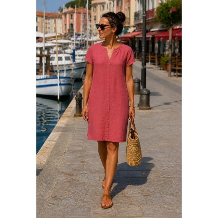ROBE LIN MANCHES COURTES...
