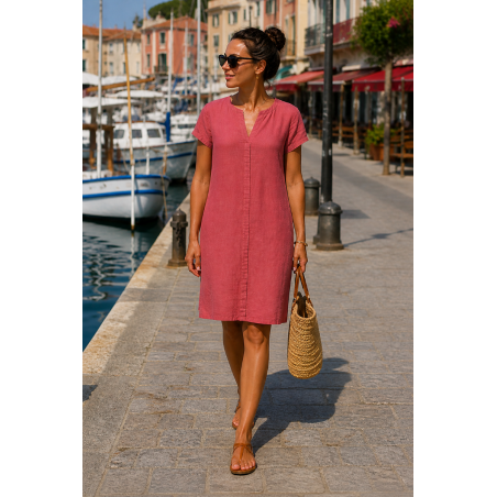 Robe 100% lin, manches courtes, divers coloris - Matière noble