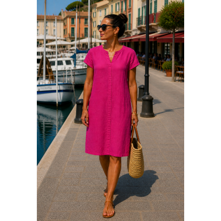 ROBE LIN MANCHES COURTES...