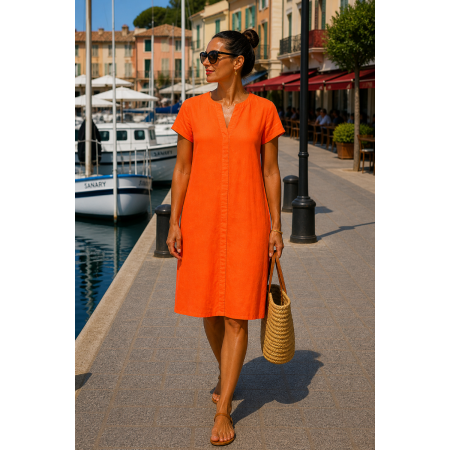 ROBE LIN MANCHES COURTES...