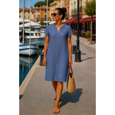 ROBE LIN MANCHES COURTES...
