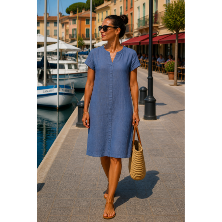 Robe lin manches courtes 100% lin Vegan - Matière noble