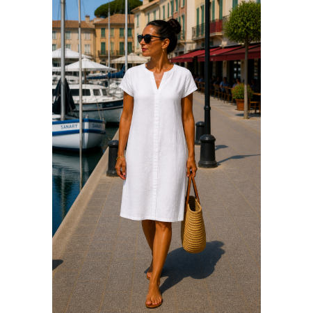 ROBE LIN MANCHES COURTES...