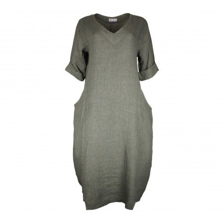 Robe 100% lin kaki - Matière noble