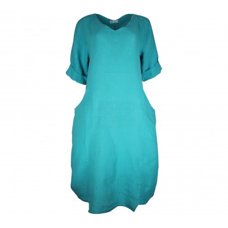 Robe coloris marine, 100% lin - Matière noble