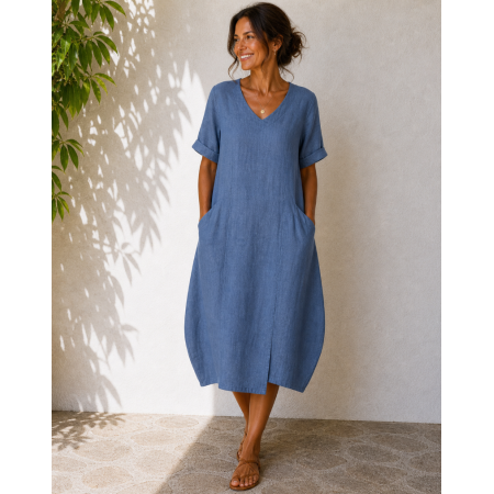 ROBE 100% LIN NATUREL BLEU...