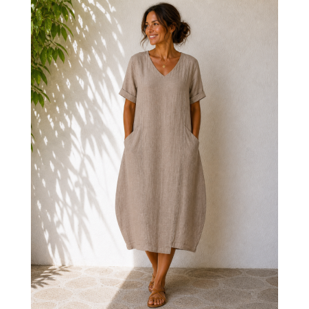 ROBE 100% LIN NATUREL TAUPE...