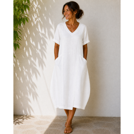 ROBE 100% LIN NATUREL BLANC...