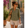 Chemise femme kaki 100% Lin naturel, Vegan - Matière noble