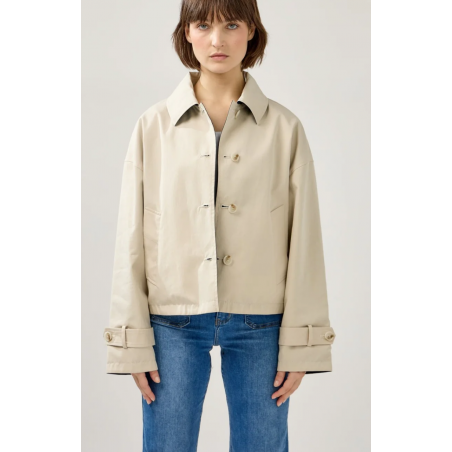 Veste trench courte réversible beige/ marine - Matière noble