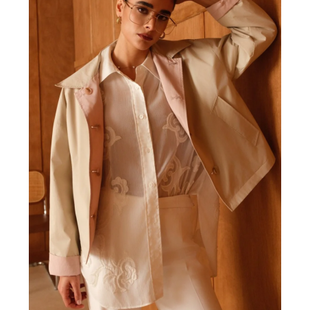 Veste trench courte réversible rose/ beige - Matière noble