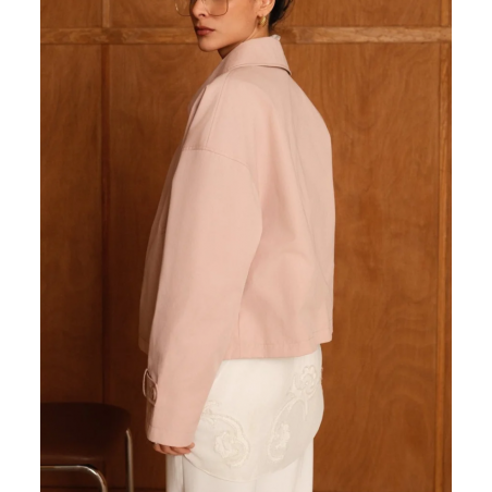 Veste trench courte réversible rose/ beige - Matière noble