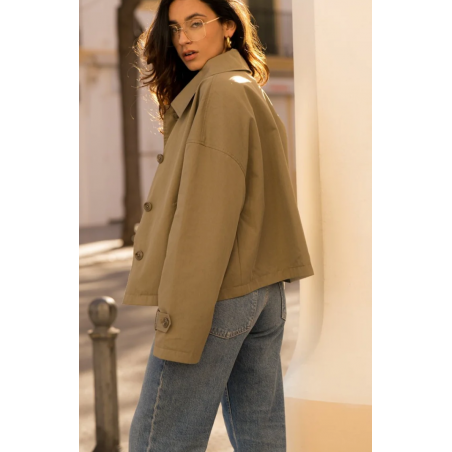Veste trench courte réversible rose/ beige - Matière noble