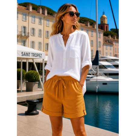 SHORT FEMME 100% LIN OCRE
