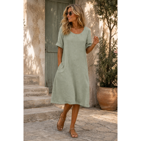 ROBE 100% LIN NATUREL VERT...