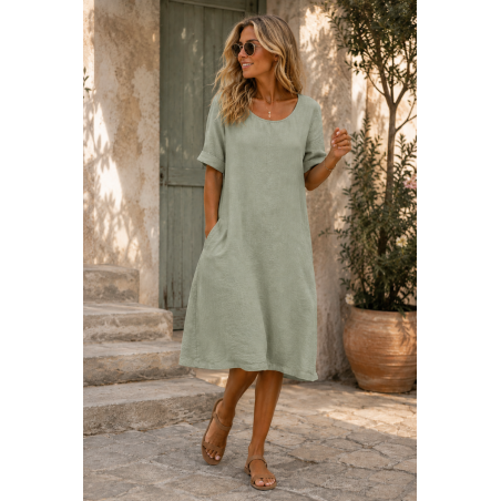 Robe 100% lin Vegan  vert amande - Matière noble