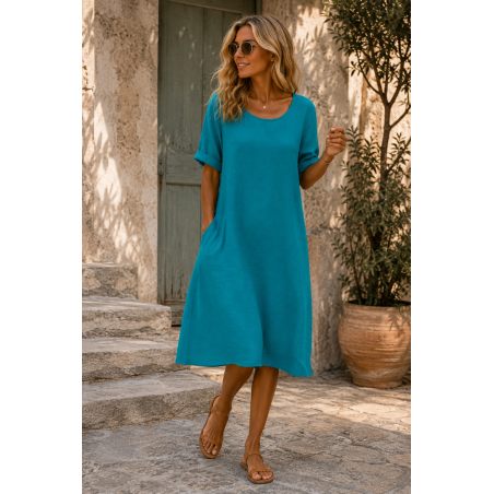 Robe 100% lin Vegan  turquoise- Matière noble