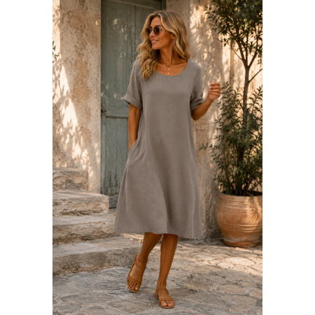 ROBE 100% LIN NATUREL TAUPE