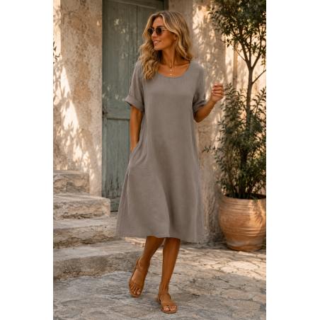 Robe 100% lin Vegan taupe- Matière noble