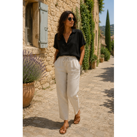 Pantalon 100% lin Végan femme écru  - Matière noble