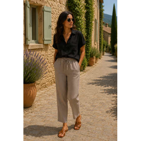 Pantalon 100% lin femme beige - Matière noble