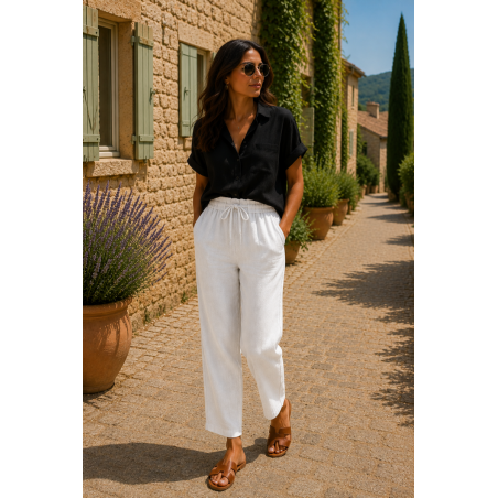 Pantalon 100% lin Végan femme blanc - Matière noble