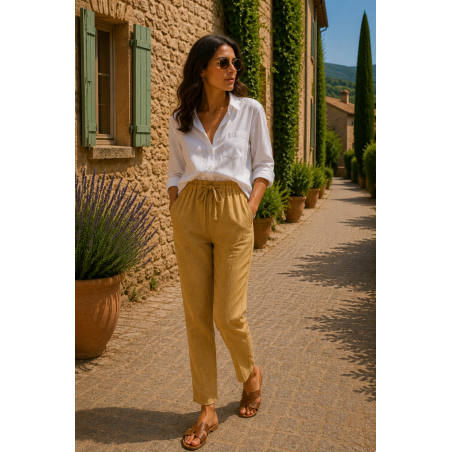 Pantalon 100% lin Végan femme safran - Matière noble