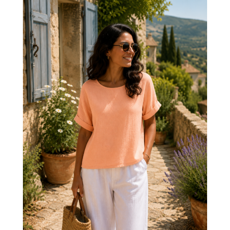 Joli Haut 100 % Lin naturel Vegan  rose vif - Matière noble