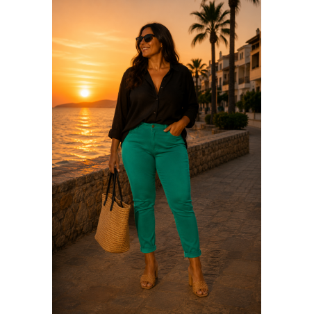 Pantalon stretch vert Nina Carter femme - Matière noble 29,90€