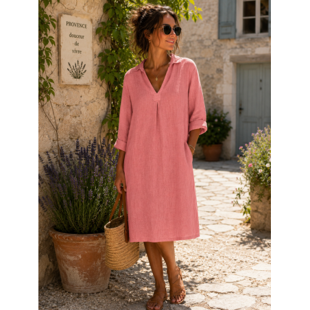 Robe Capri petit col 100% lin Vegan, divers coloris - Matière noble