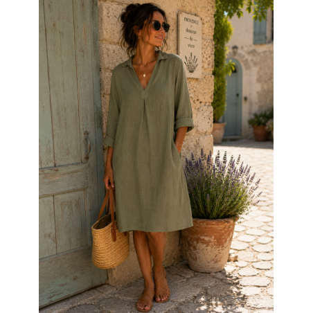 Robe Capri petit col 100% lin Vegan, divers coloris - Matière noble