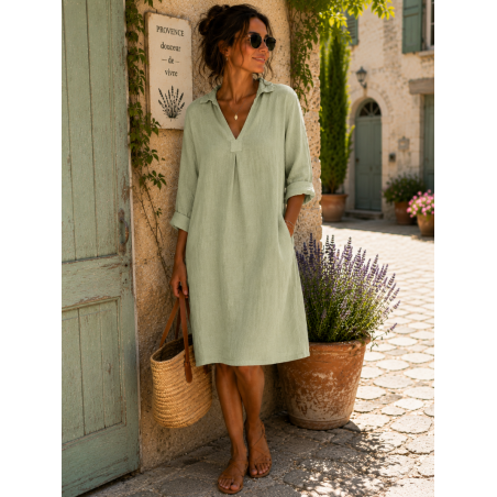 Robe Capri petit col 100% lin Vegan, divers coloris - Matière noble