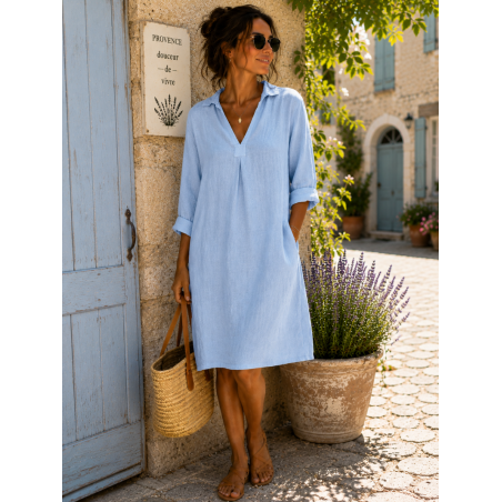 Robe Capri petit col 100% lin Vegan, divers coloris - Matière noble