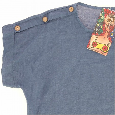 HAUT 100% LIN  BOUTONS BLEU...