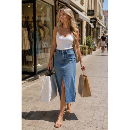 Jupe en jean mi-longue Nina Carter  - Matière noble 29,90€