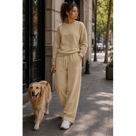 Pantalon jogging velours Wide Leg beige - Matière noble 23.90€
