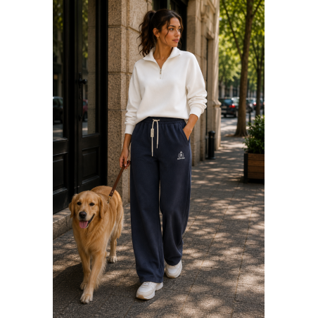 Pantalon jogging velours Wide Leg marine - Matière noble 23.90€